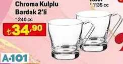 PAŞABAHÇE CHROMA KULPLU BARDAK 2'Lİ PAŞABAHÇE CHROMA KULPLU BARDAK 2'Lİ